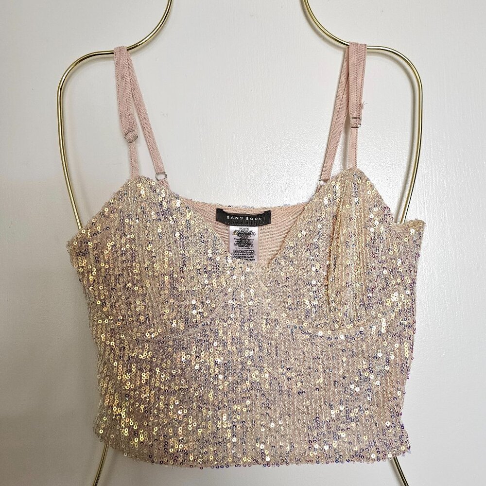NWOT San Souci Shimmer Pearl Sequin Crop Top Bralette S
